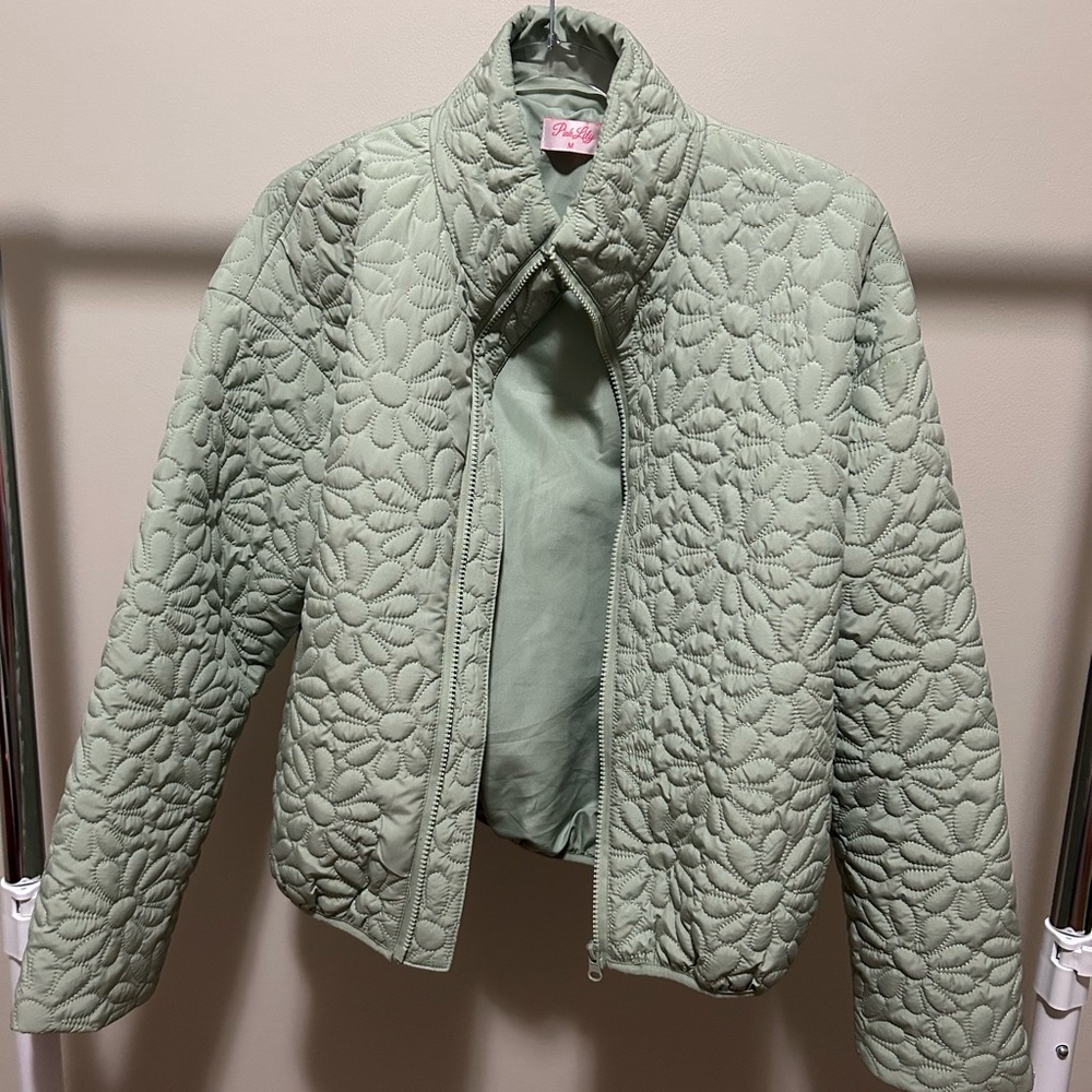 SOLD Pink Lily Floral Quilted Sage Jacket